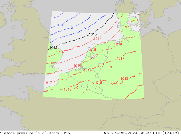 Atmosférický tlak Harm .025 Po 27.05.2024 06 UTC