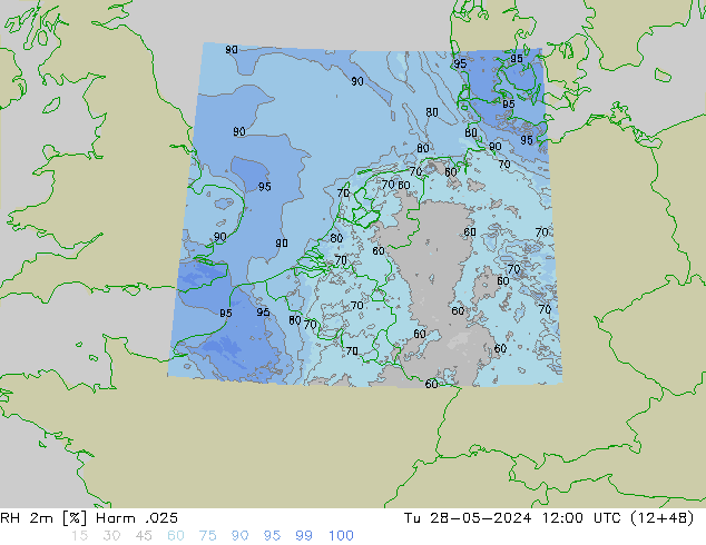 Humedad rel. 2m Harm .025 mar 28.05.2024 12 UTC