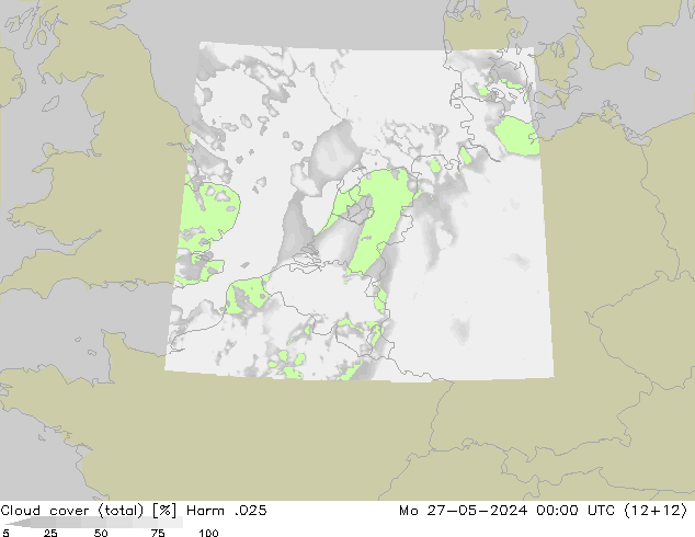 Wolken (gesamt) Harm .025 Mo 27.05.2024 00 UTC