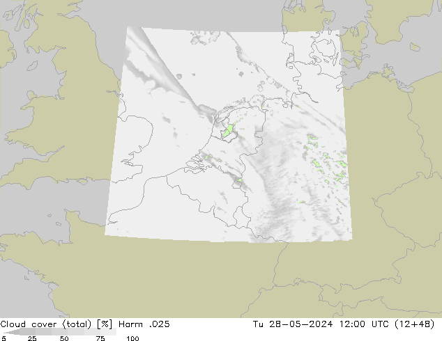 Bewolking (Totaal) Harm .025 di 28.05.2024 12 UTC
