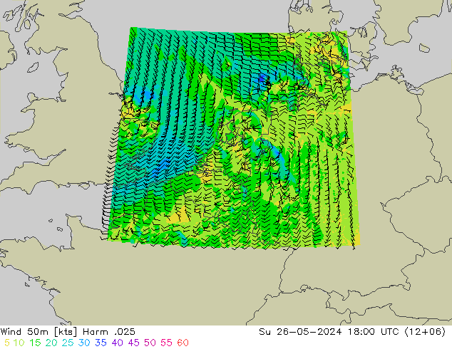 Vento 50 m Harm .025 Dom 26.05.2024 18 UTC