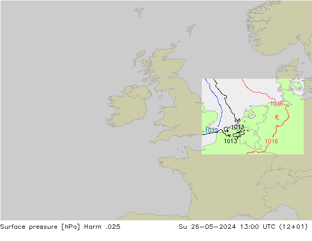 Surface pressure Harm .025 Su 26.05.2024 13 UTC