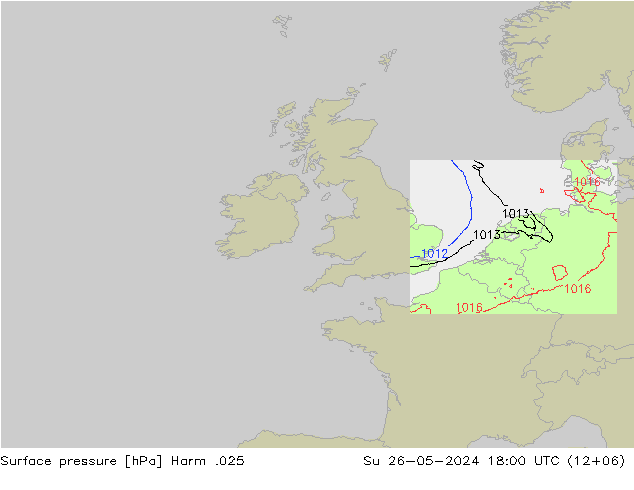 Surface pressure Harm .025 Su 26.05.2024 18 UTC