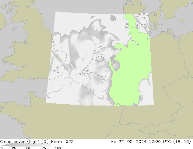 Cloud cover (high) Harm .025 Mo 27.05.2024 12 UTC