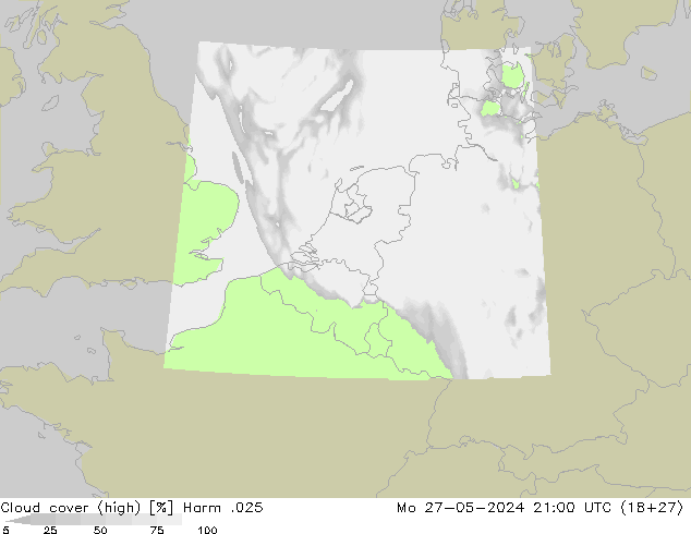 Cloud cover (high) Harm .025 Mo 27.05.2024 21 UTC