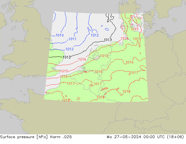 Atmosférický tlak Harm .025 Po 27.05.2024 00 UTC