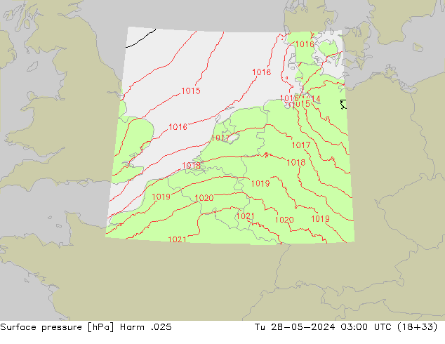 Surface pressure Harm .025 Tu 28.05.2024 03 UTC