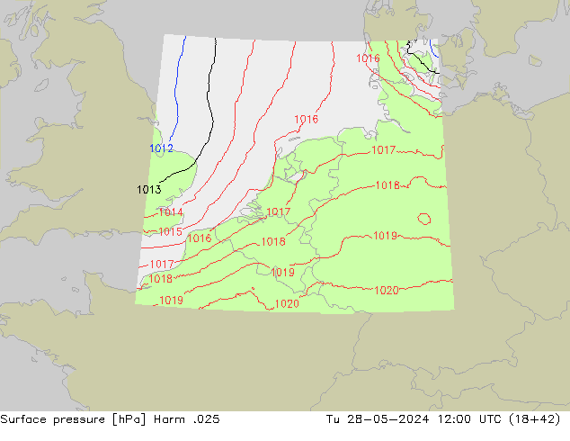 Surface pressure Harm .025 Tu 28.05.2024 12 UTC