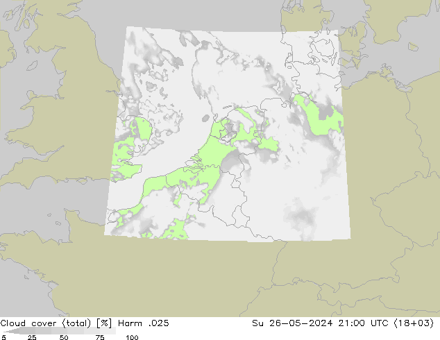 Cloud cover (total) Harm .025 Su 26.05.2024 21 UTC