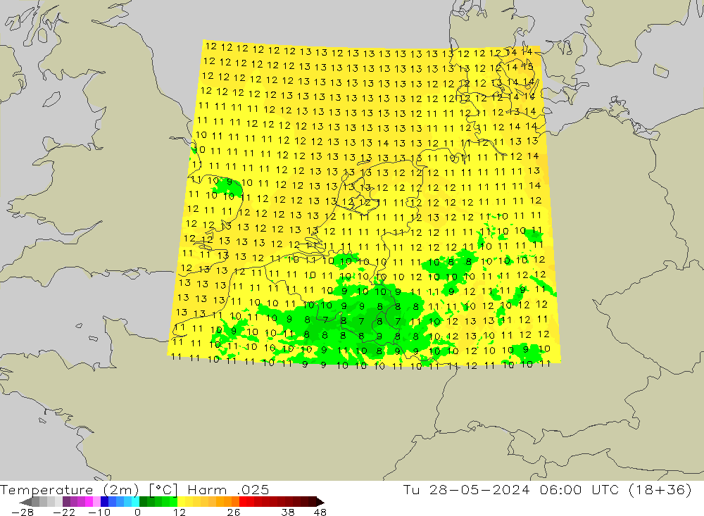 Sıcaklık Haritası (2m) Harm .025 Sa 28.05.2024 06 UTC