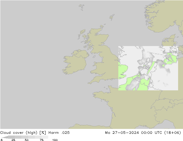 Cloud cover (high) Harm .025 Mo 27.05.2024 00 UTC