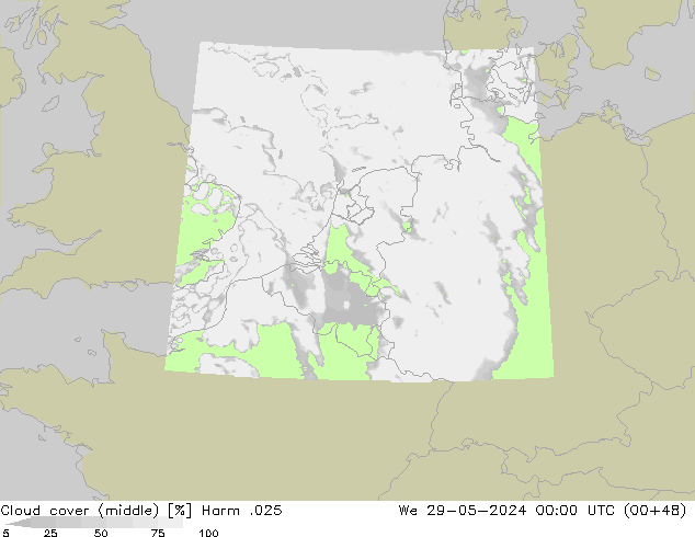 Cloud cover (middle) Harm .025 We 29.05.2024 00 UTC