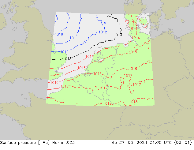 地面气压 Harm .025 星期一 27.05.2024 01 UTC