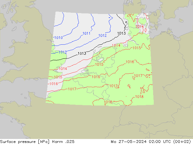 地面气压 Harm .025 星期一 27.05.2024 02 UTC