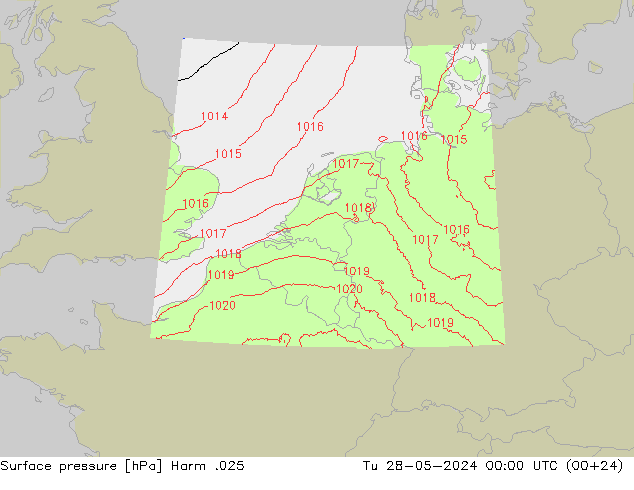 Atmosférický tlak Harm .025 Út 28.05.2024 00 UTC