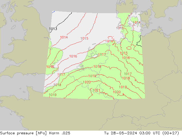 Surface pressure Harm .025 Tu 28.05.2024 03 UTC