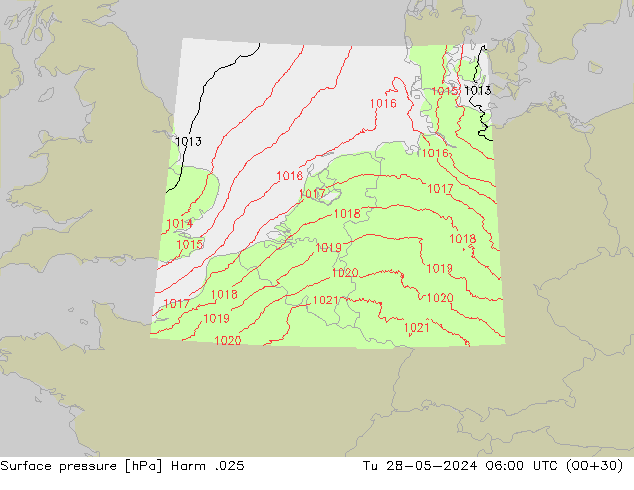 Surface pressure Harm .025 Tu 28.05.2024 06 UTC