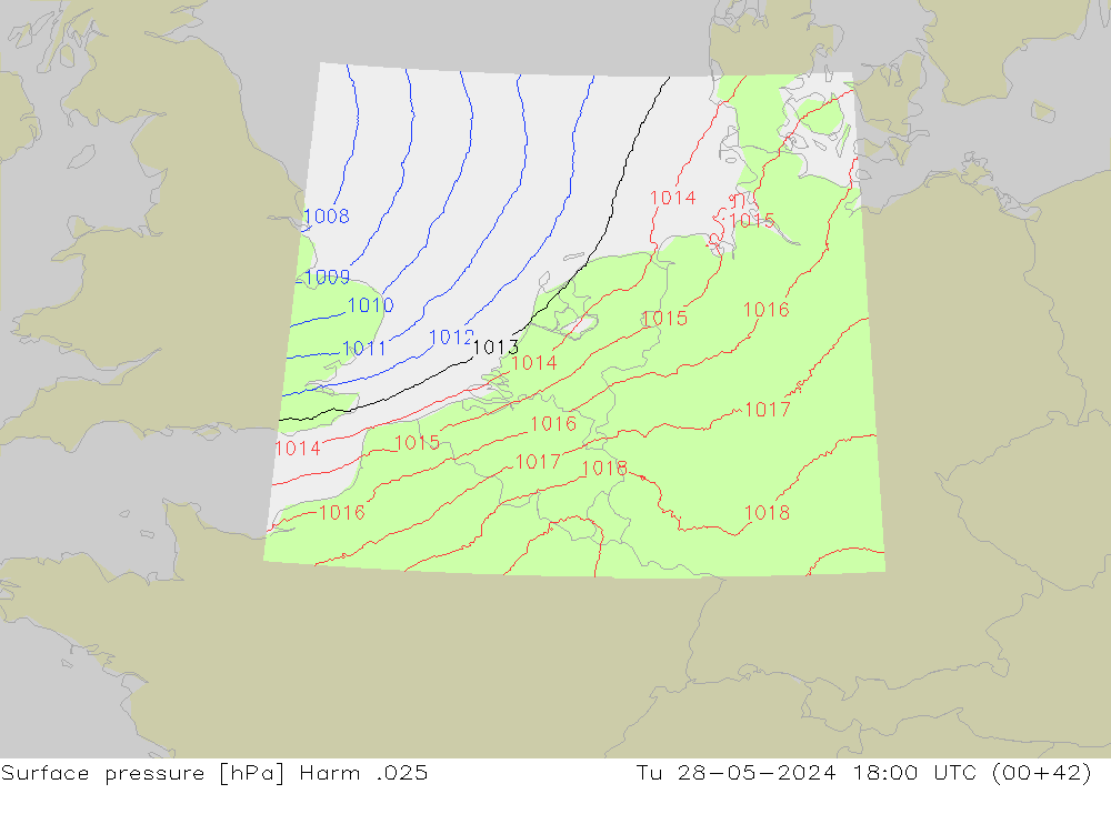 Surface pressure Harm .025 Tu 28.05.2024 18 UTC
