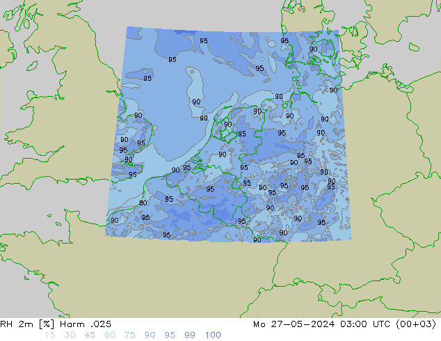 Humidité rel. 2m Harm .025 lun 27.05.2024 03 UTC