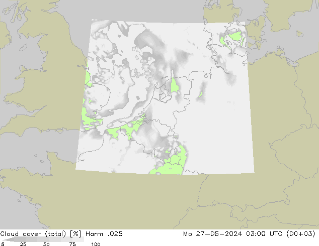 Wolken (gesamt) Harm .025 Mo 27.05.2024 03 UTC