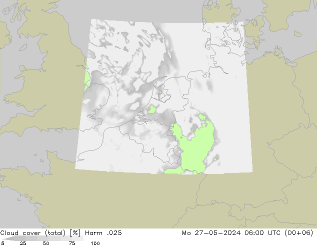 Cloud cover (total) Harm .025 Mo 27.05.2024 06 UTC