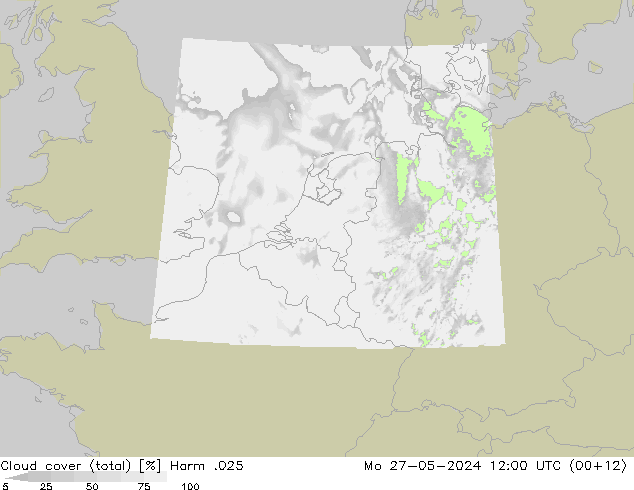 Cloud cover (total) Harm .025 Po 27.05.2024 12 UTC