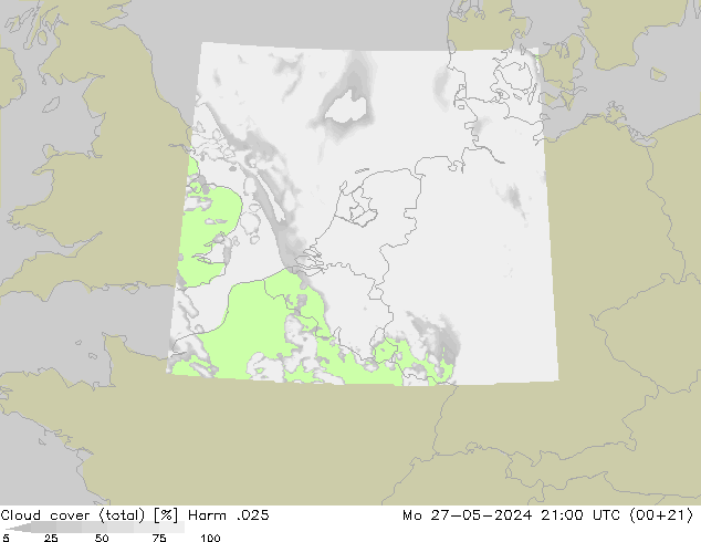 Cloud cover (total) Harm .025 Mo 27.05.2024 21 UTC