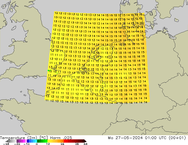 Temperature (2m) Harm .025 Po 27.05.2024 01 UTC