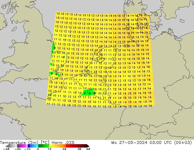 Temperatura (2m) Harm .025 Seg 27.05.2024 03 UTC