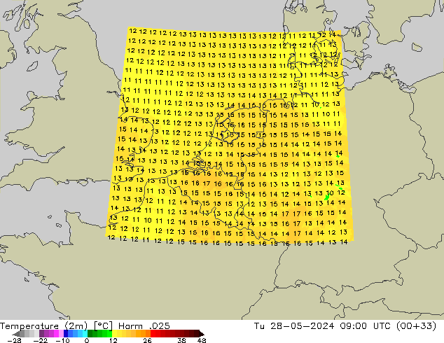 Sıcaklık Haritası (2m) Harm .025 Sa 28.05.2024 09 UTC