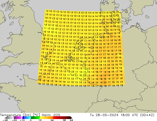 température (2m) Harm .025 mar 28.05.2024 18 UTC