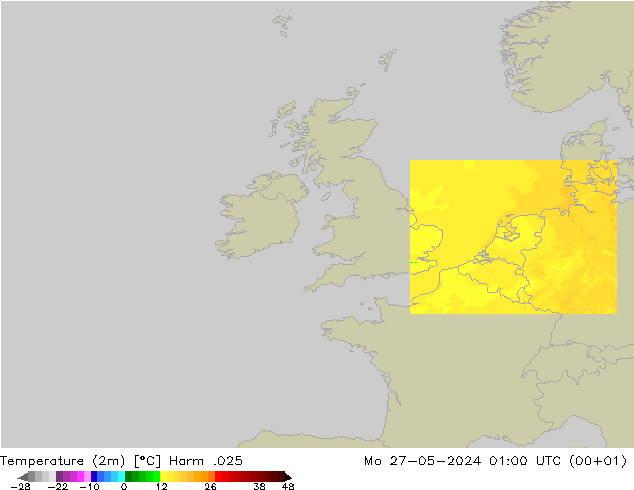 Temperature (2m) Harm .025 Mo 27.05.2024 01 UTC