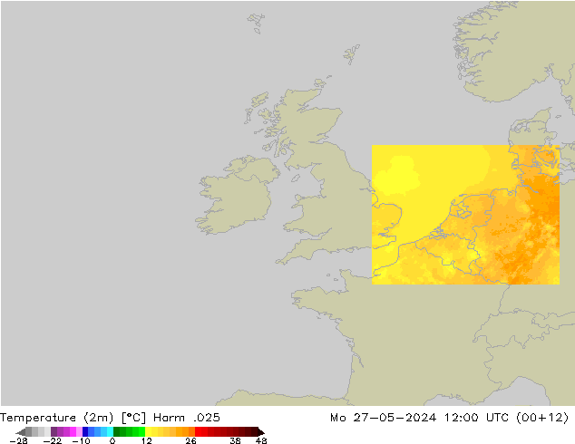 Temperatura (2m) Harm .025 Seg 27.05.2024 12 UTC