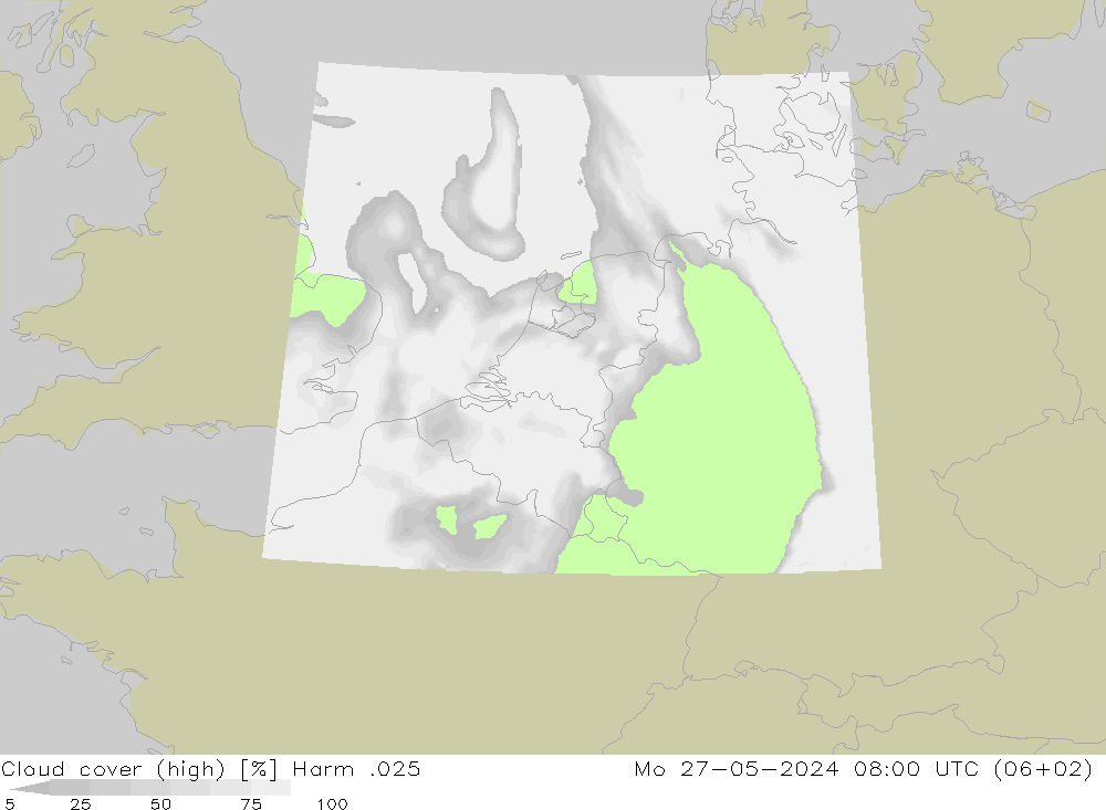 Cloud cover (high) Harm .025 Mo 27.05.2024 08 UTC