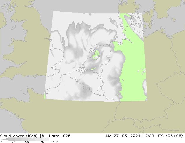 Cloud cover (high) Harm .025 Mo 27.05.2024 12 UTC