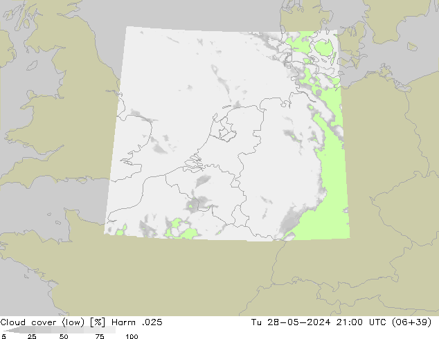 Bewolking (Laag) Harm .025 di 28.05.2024 21 UTC