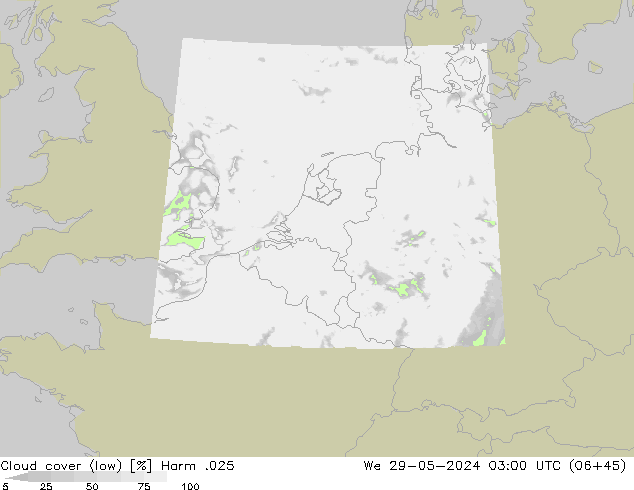 Cloud cover (low) Harm .025 We 29.05.2024 03 UTC