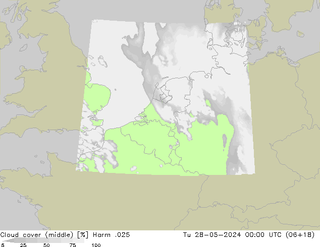 Bewolking (Middelb.) Harm .025 di 28.05.2024 00 UTC