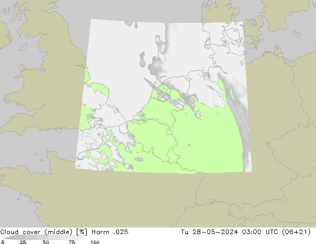 Cloud cover (middle) Harm .025 Tu 28.05.2024 03 UTC