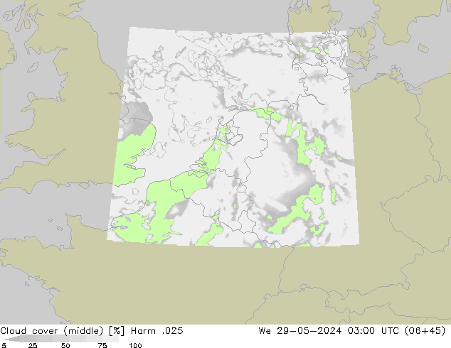 Cloud cover (middle) Harm .025 We 29.05.2024 03 UTC