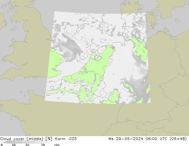 Bewolking (Middelb.) Harm .025 wo 29.05.2024 06 UTC