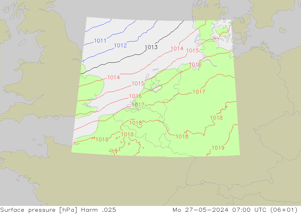 地面气压 Harm .025 星期一 27.05.2024 07 UTC