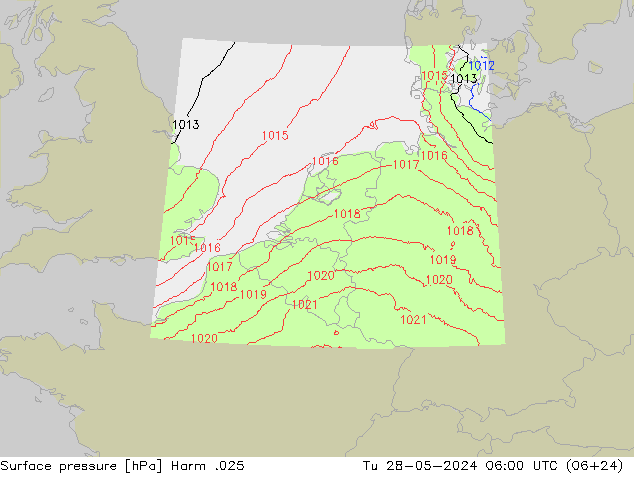 Pressione al suolo Harm .025 mar 28.05.2024 06 UTC