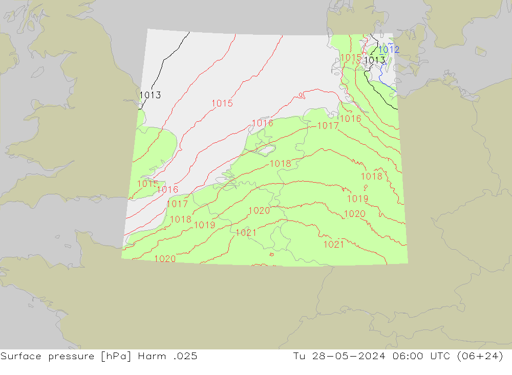 Atmosférický tlak Harm .025 Út 28.05.2024 06 UTC
