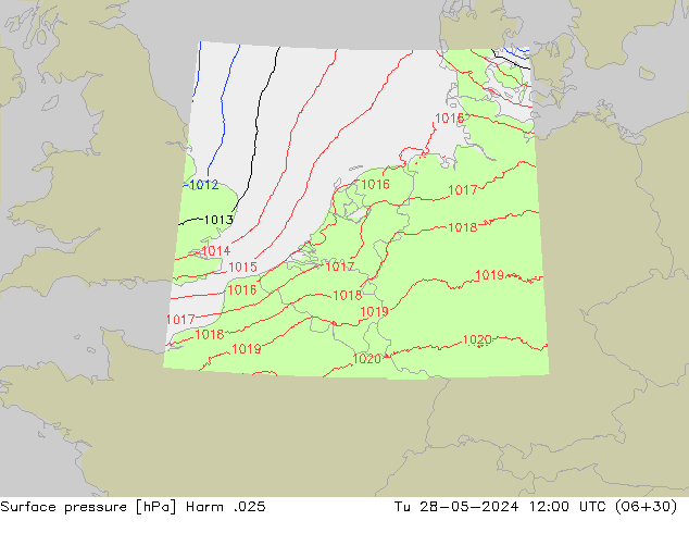 Atmosférický tlak Harm .025 Út 28.05.2024 12 UTC