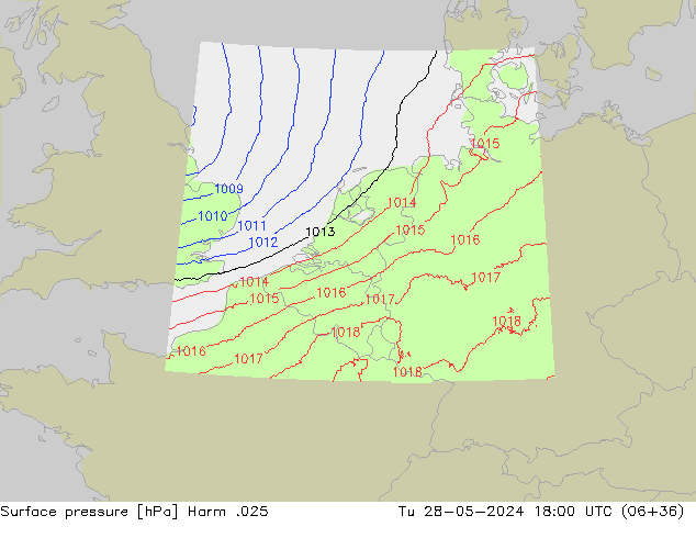 Surface pressure Harm .025 Tu 28.05.2024 18 UTC