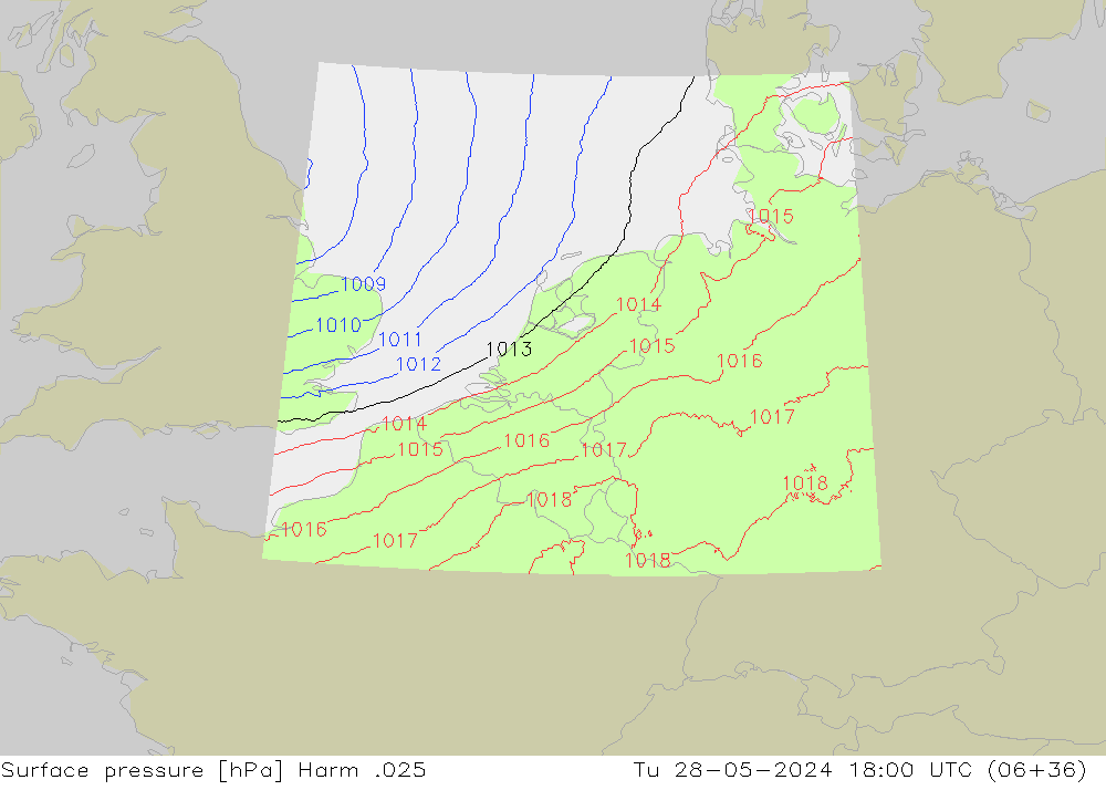 Surface pressure Harm .025 Tu 28.05.2024 18 UTC