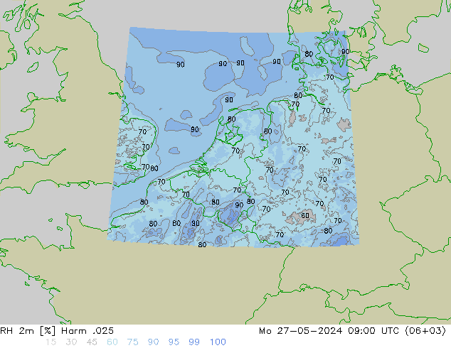 Humidité rel. 2m Harm .025 lun 27.05.2024 09 UTC