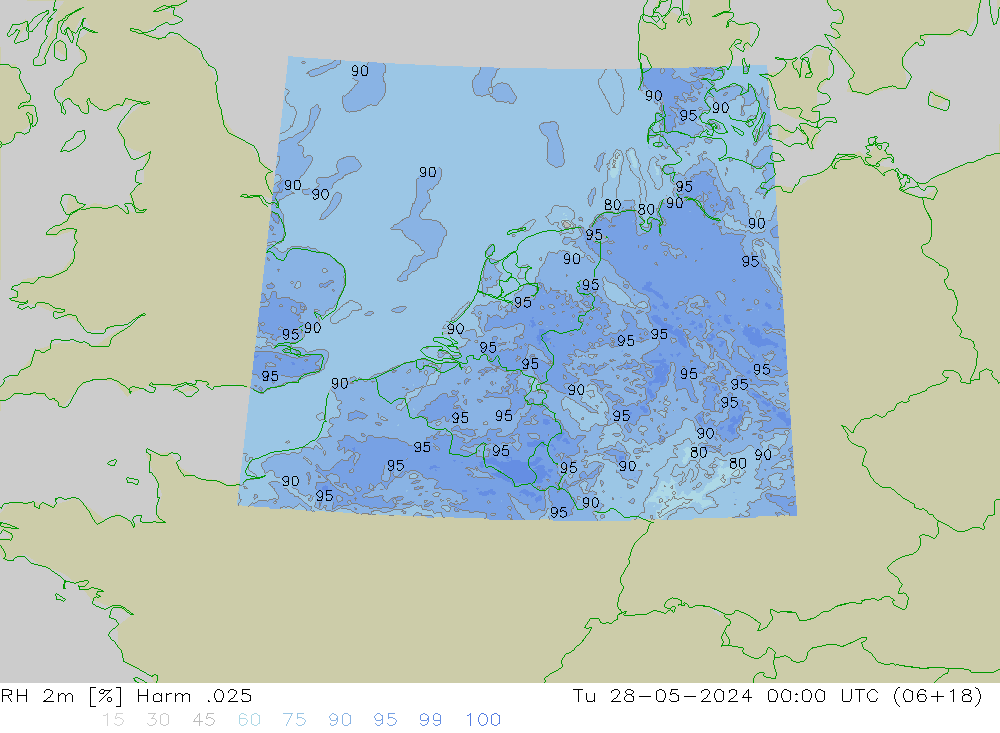 RH 2m Harm .025 mar 28.05.2024 00 UTC