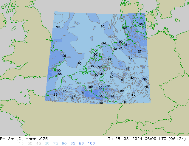 RH 2m Harm .025 Di 28.05.2024 06 UTC